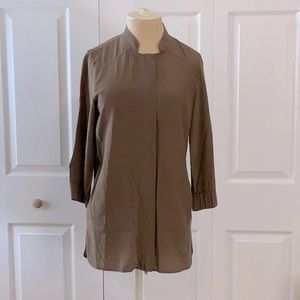 St. John- Brown Zippered Blouse- Sz.2- L/S-100% Silk- Gently Worn
